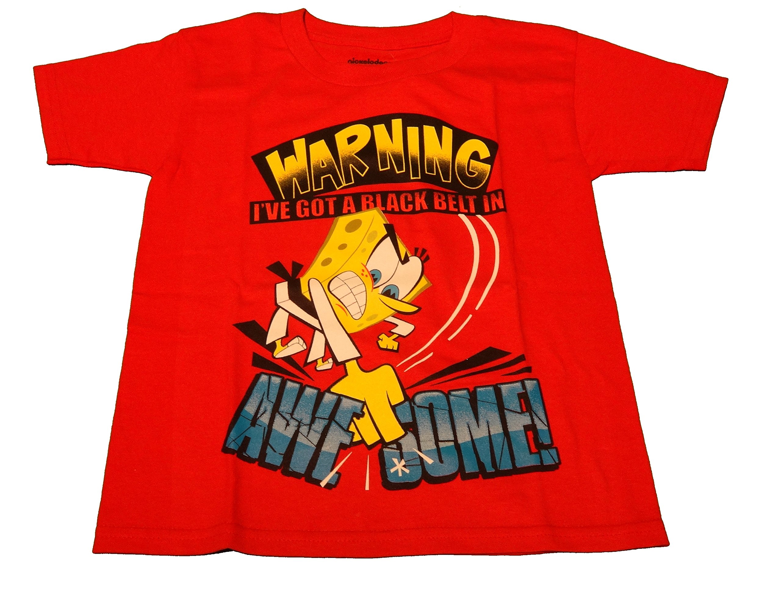 SpongeBob SquarePants Boys' Awesome Black Belt Graphic T-Shirt - Red, Medium Size | Cool Cartoon Character Tee for Kids, Birthday Gifts & Casual Wear
