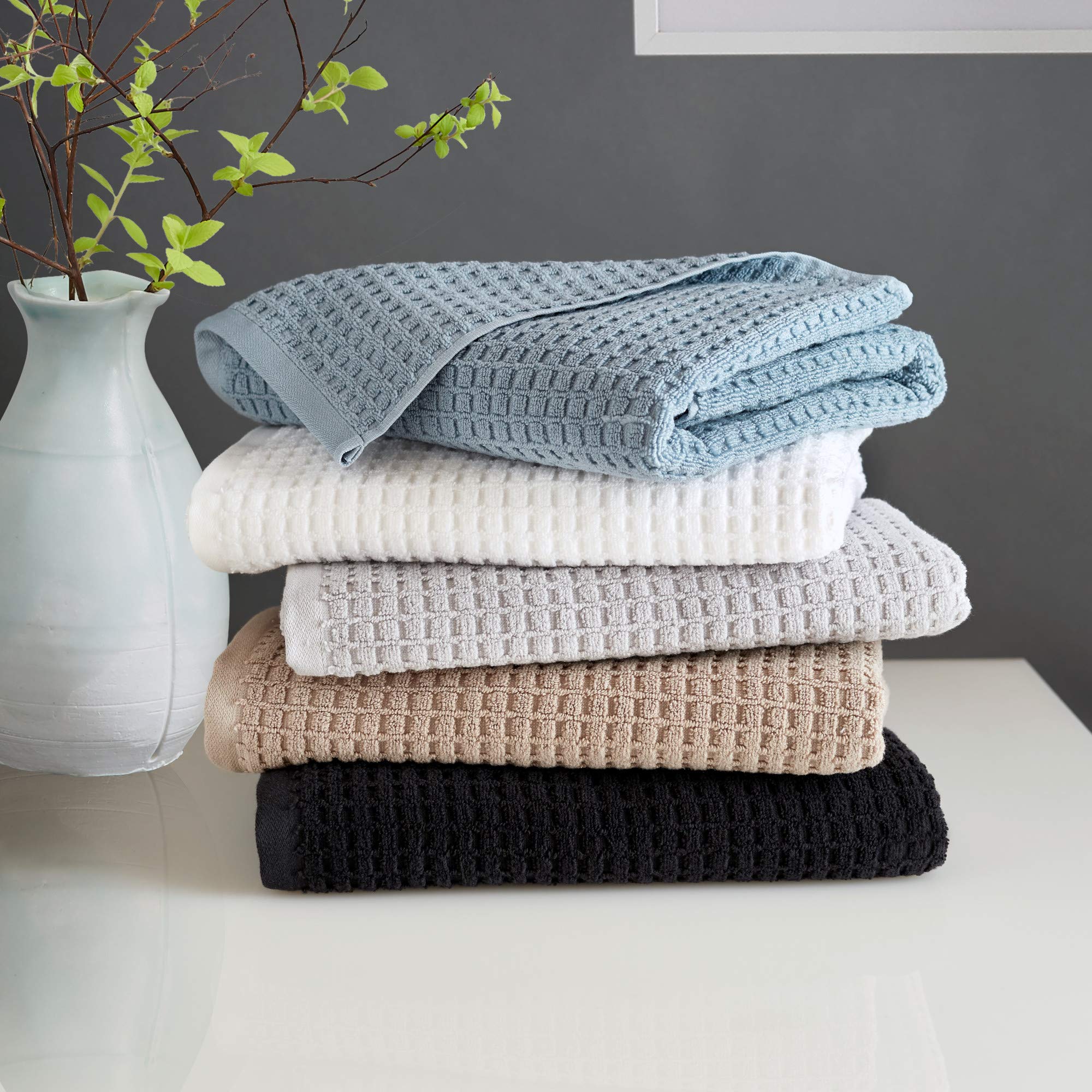 DKNY Quick Dry Cotton Towel Set - 2 Bath Towels, 2 Hand Towels, 2 Washcloths, Black | Ultra Absorbent & Soft for Bathroom, Spa & Gym Use
