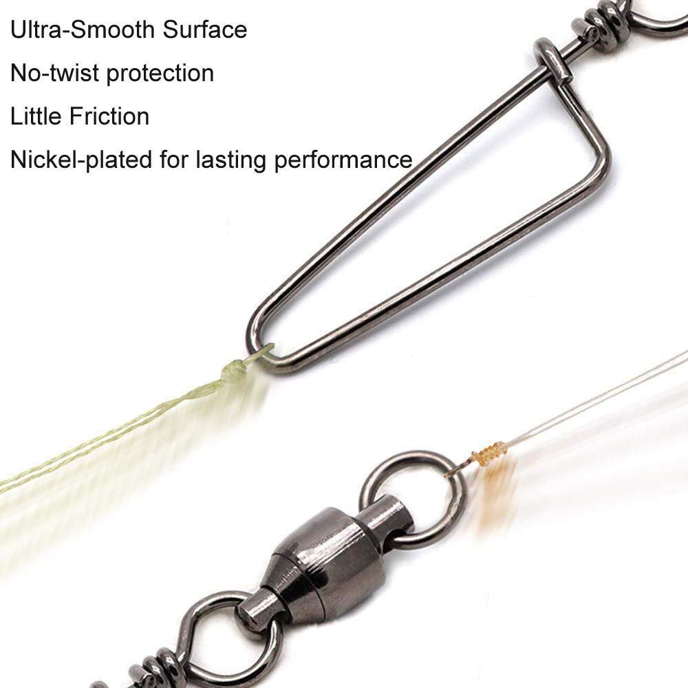 JSHANMEI High Strength Fishing Snap Swivels - Ball Bearing Swivels Stainless Steel Saltwater Corrosion Resistant Barrel Swivel Tackle for Freshwater & Saltwater Fishing, Trolling, and Ice Fishing