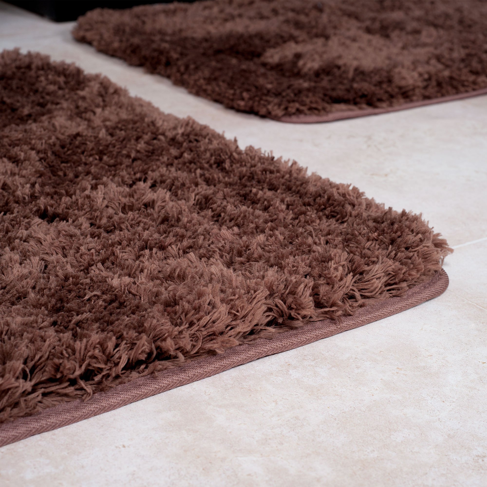 Lavish Home 3-Piece Non-Slip Bathroom Rug Set - Soft Absorbent Bath Mat, Contour Mat & Toilet Lid Cover - Machine Washable - Brown - Perfect for Bathroom Safety & Comfort