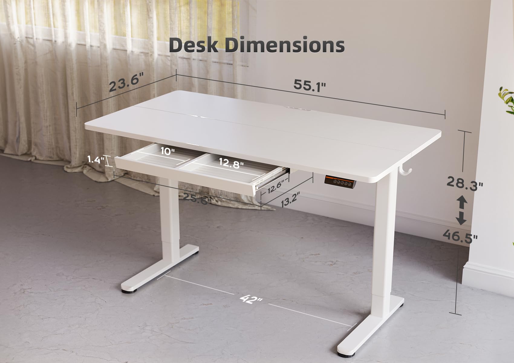 YDN 55 x 24 Inch Electric Standing Desk with Drawers - Adjustable Height Sit Stand Workstation for Home Office (White) | Ergonomic Computer Desk for Remote Work & Study