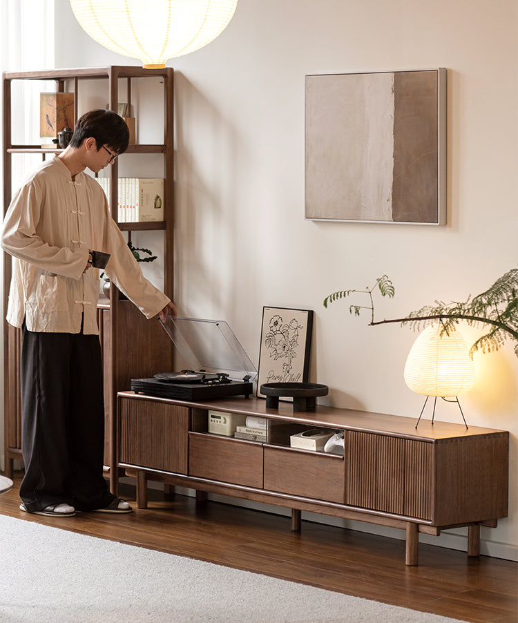 Premium Black Walnut & Ash Solid Wood TV Stand - Modern Entertainment Center for Living Room, Bedroom & Home Theater