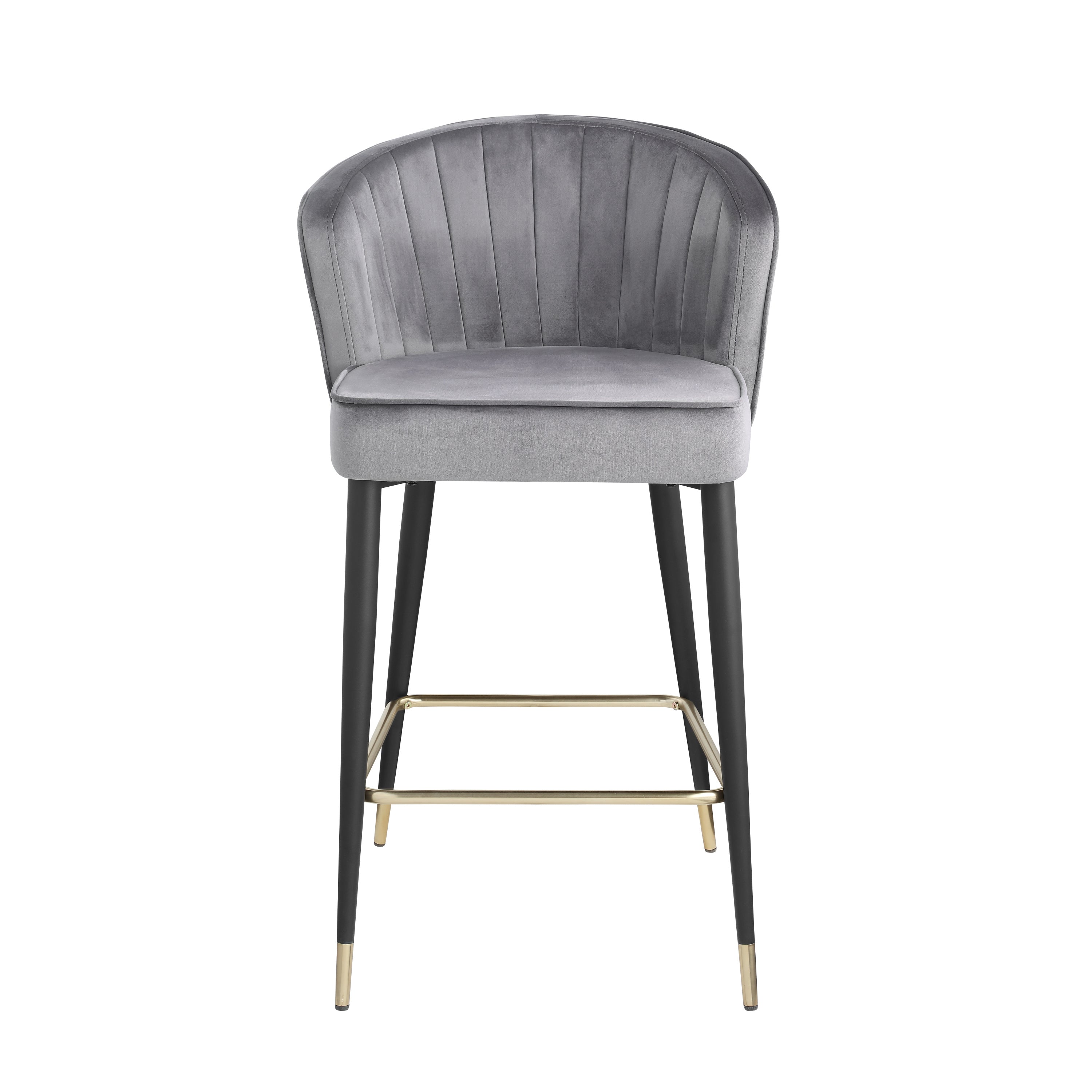 Modern Velvet Counter Height Bar Stool with Deep Channel Tufting & Gold-Tipped Black Metal Legs - 20
