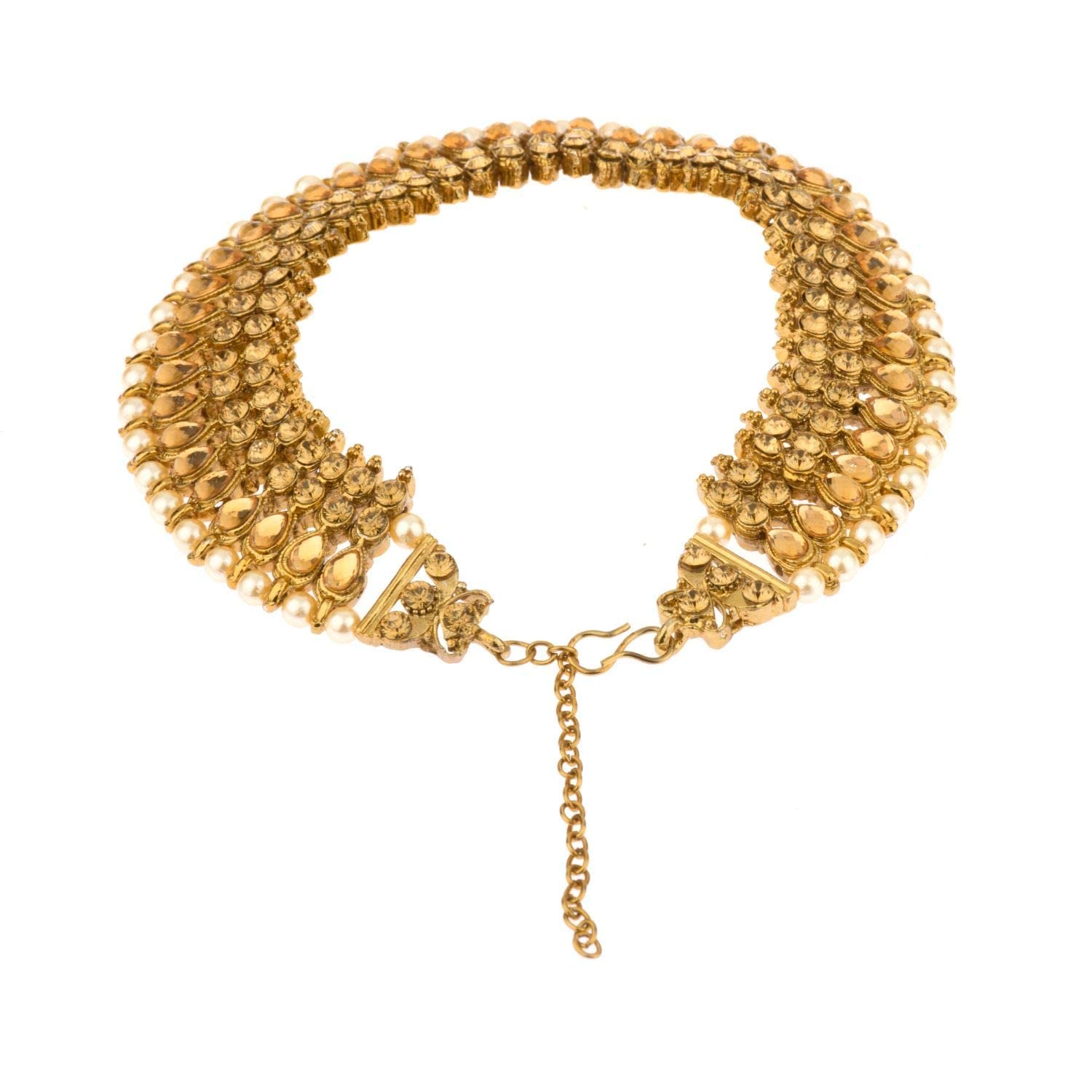Efulgenz Gold Tone Indian Bridal Anklets for Women - Crystal Rhinestone Faux Kundan Pearl Wedding Anklet Set (Payal) - Perfect for Bollywood Dance, Bridal Jewelry, and Festival Foot Accessories