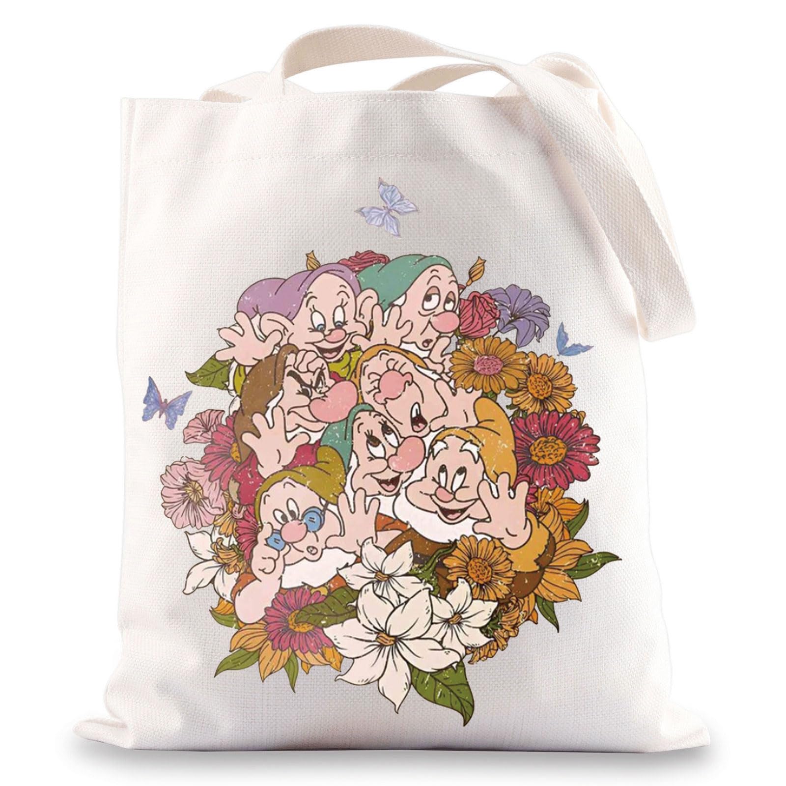 Disney Seven Dwarfs Tote Bag - Cute Cartoon Character Design (Bashful, Sleepy, Sneezy, Happy, Dopey, Grumpy) - Perfect Gift for Disney Fans & Collectors - Great for Shopping, Beach Trips, and Disney Theme Park Visits