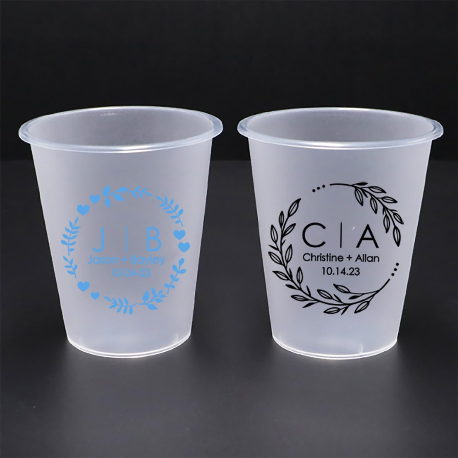 Custom Monogrammed Plastic Cups 12oz - Gold Foil Print Disposable Wedding & Party Cups, Personalized Shatterproof Frosted Cups for Bridal Showers, Rehearsal Dinners & Special Events