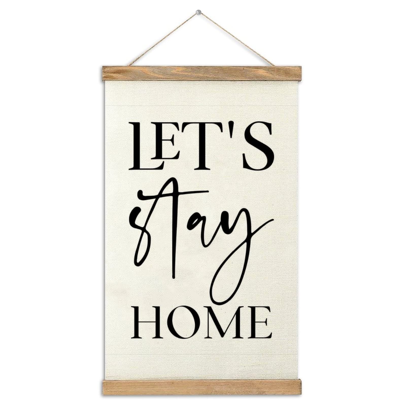 Wooden Magnetic Poster Frame Hanger Kit - 12 Inch Teak Wood Canvas Art Hanger for Wall Decor, Let's Stay Home Sign - Perfect for Home Office, Living Room & Bedroom Wall Art Display