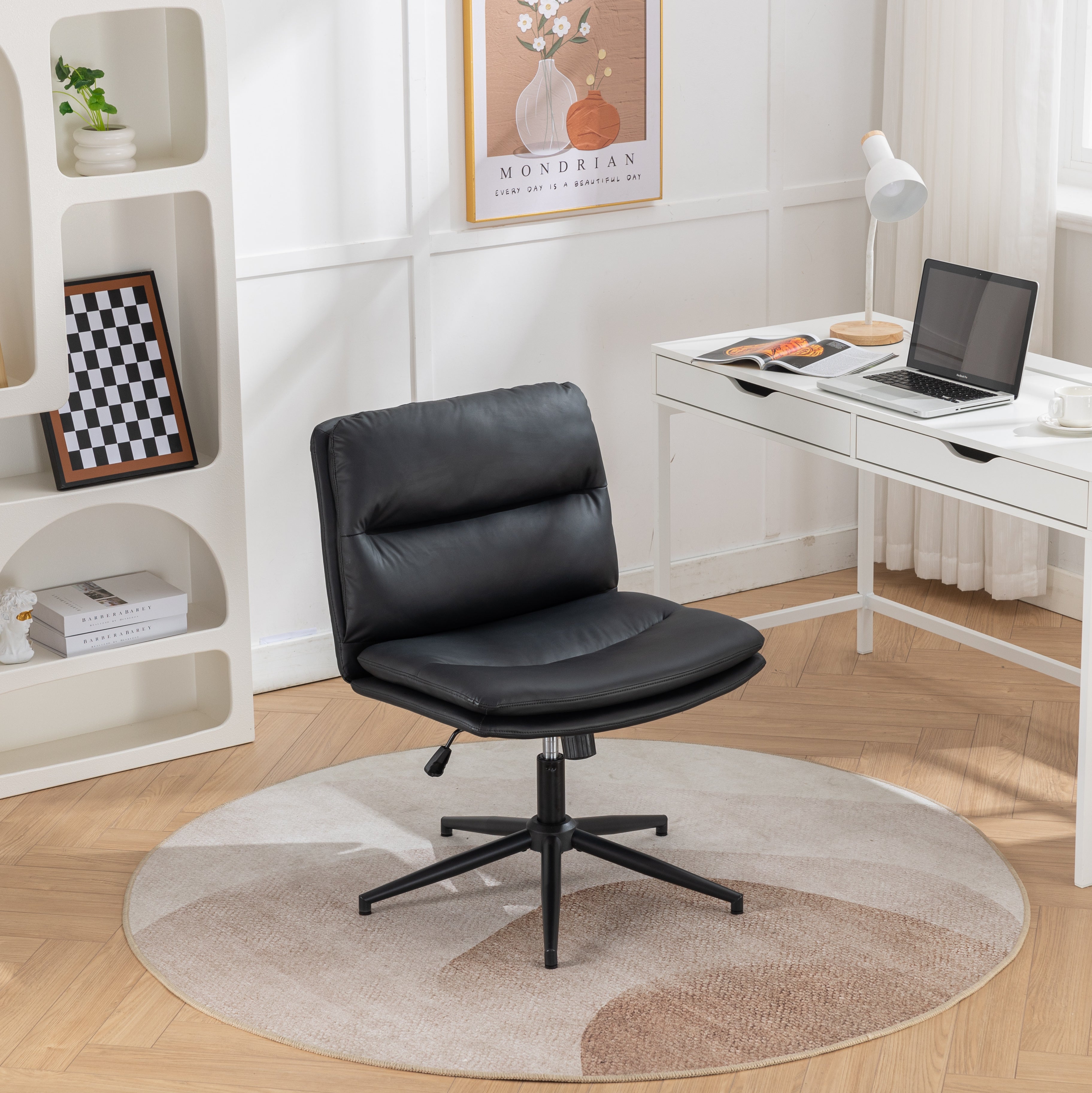 Roundhill Furniture Bizerte Adjustable Swivel Criss Cross Chair - Wide Seat Ergonomic Office Chair for Home & Workspace - Perfect for Desk Work, Gaming & Study Sessions