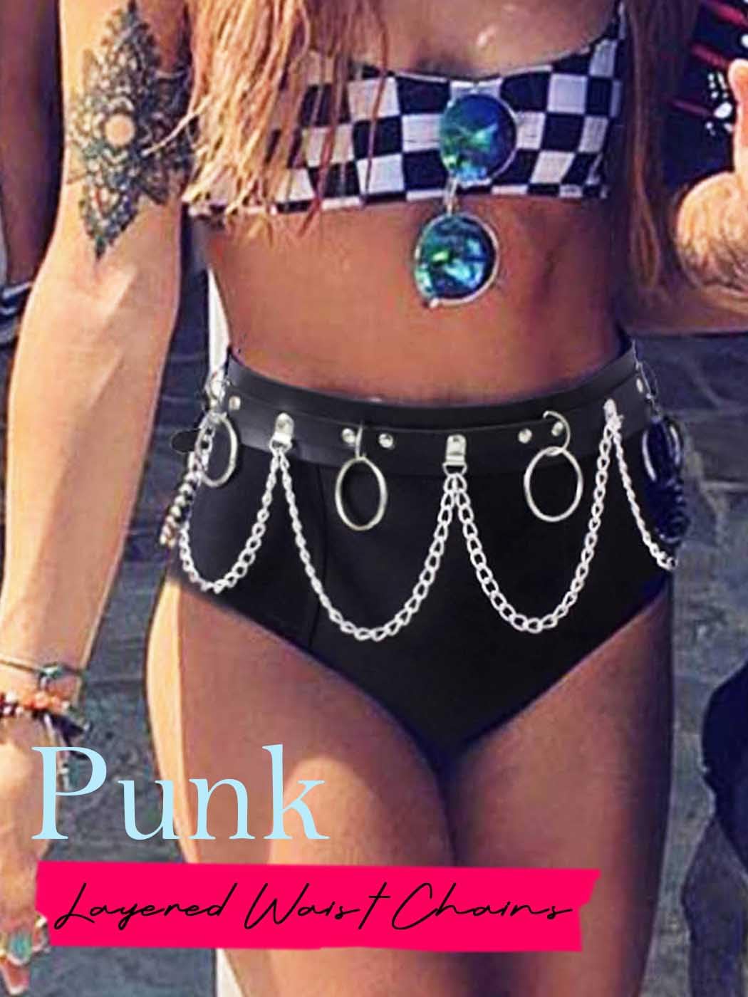 Trendy Punk Leather Waist Chain Belt - Gothic Body Jewelry for Women & Girls | Perfect for Music Festivals, Rave Parties & Boho Fashion