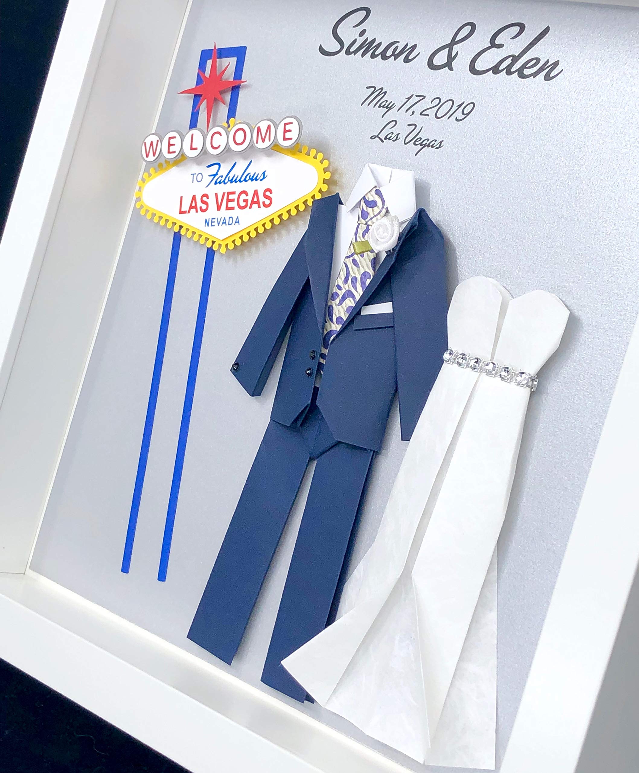 Personalized Las Vegas Wedding Gift - Custom Bride & Groom Frame Wall Art for Anniversary, First Year Paper Gift - Perfect for Home Decor & Romantic Couples Gifts