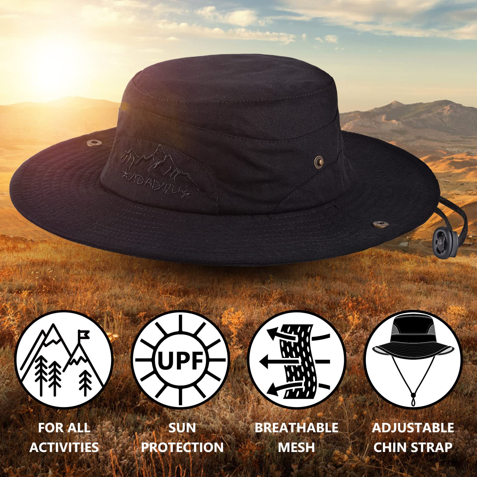 UPF 50+ Sun Hat for Men & Women - Wide Brim Bucket Fishing Hat with Neck Flap, Safari Boonie Hat for Outdoor Activities, Beach, Hiking & Travel