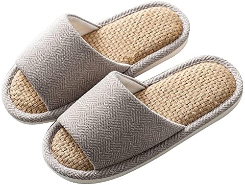 LSZ Cotton Linen Bath Slippers for Men & Women - Breathable Open-Toe Home Slippers with Soft Non-Slip Sole - Comfortable Indoor House Shoes for Couples (Color A, Size US 12-13) - Perfect for Spa, Bathroom & Relaxing at Home