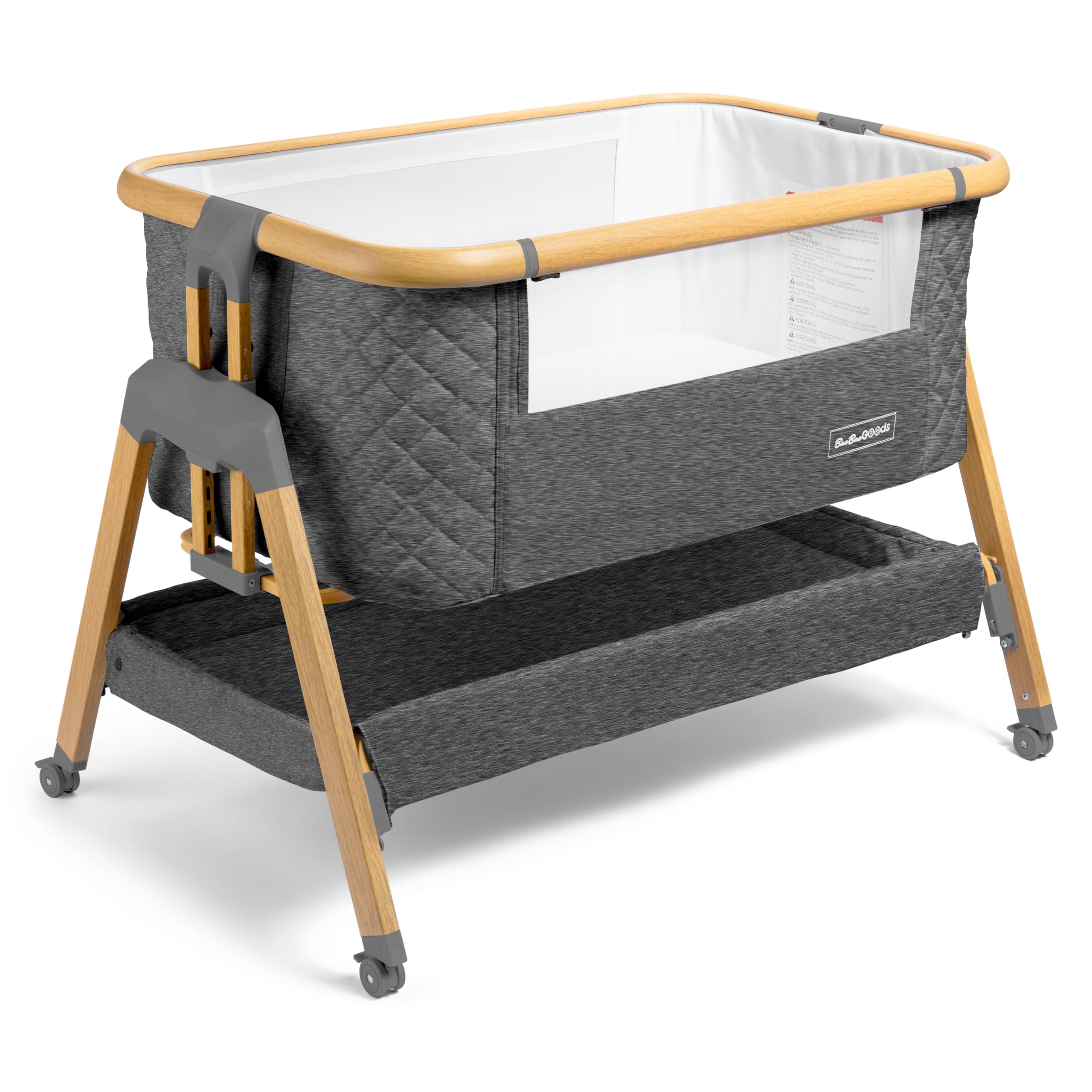 3 in 1 Portable Baby Bassinet with Wheels - Adjustable Bedside Sleeper Crib for Newborns & Infants with 7 Height Settings, Foam Mattress & Storage Basket | Includes Carry Bag | Perfect for Nursery, Bedroom & Travel