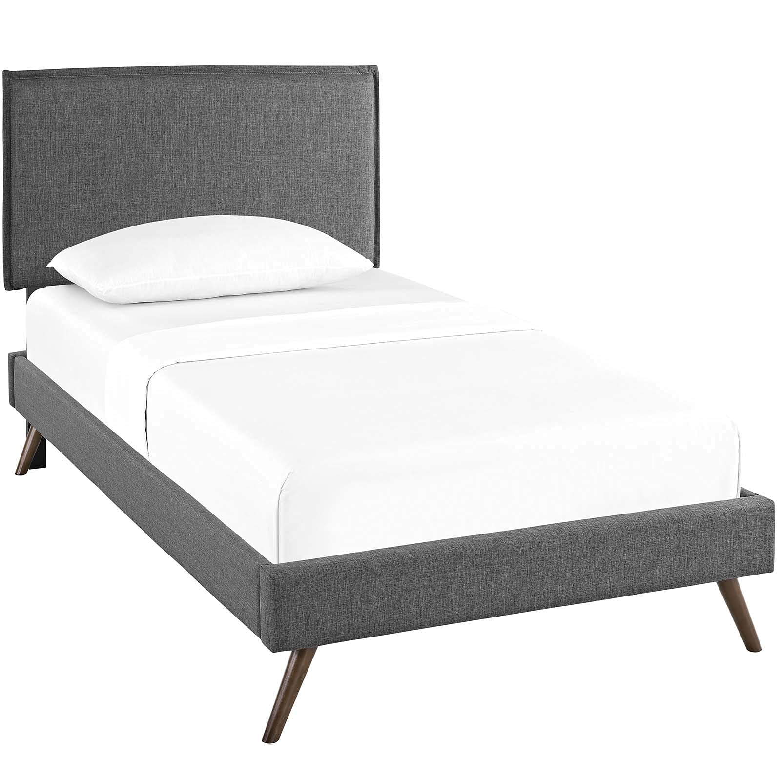 Modway Amaris Upholstered Fabric Platform Bed Frame with Twin Headboard & Round Tapered Legs - Gray | Modern Bedroom Furniture for Small Spaces & Guest Rooms