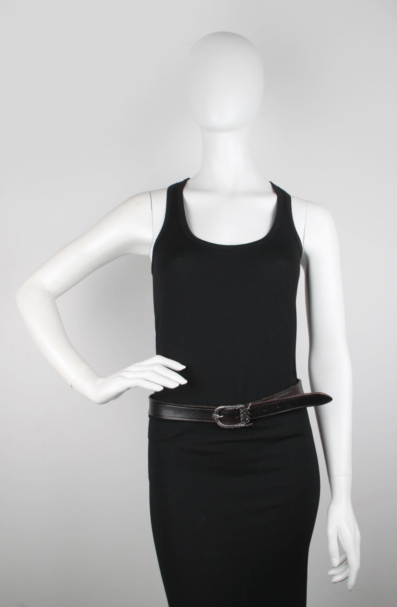 SL Logo Western Belt Vegetal - Stylish Black Leather Belt for Men & Women | Perfect for Cowboy Boots, Jeans & Western Outfits