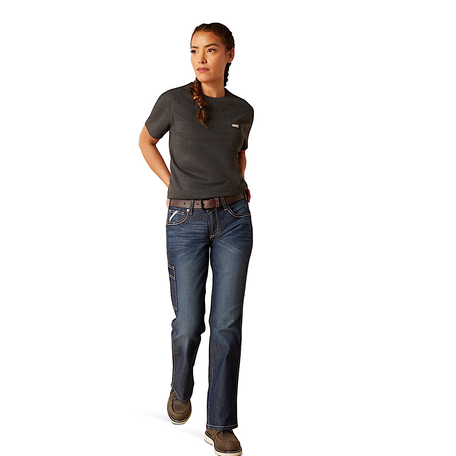 Ariat Women's Rebar Cotton Strong HQ T-Shirt - Charcoal Heather | Comfortable Workwear for Farming, Riding & Outdoor Activities