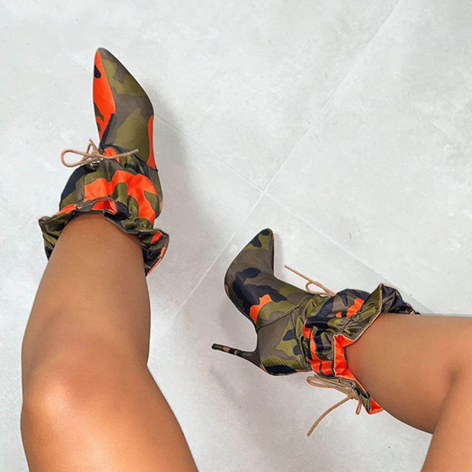 Women's Fashion Camouflage High Heel Pointed Toe Suede Boots for Fall 2023 - Trendy Mid-Calf Boots for Casual Outfits, Office Wear & Night Out
