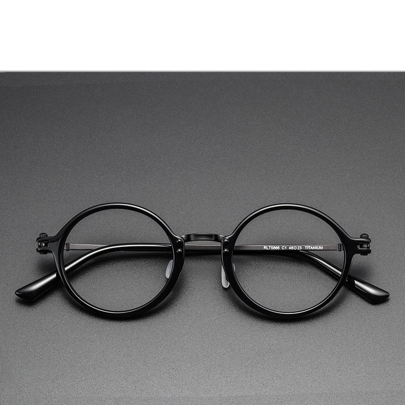 Stylish Black Unisex Full Rim Round Titanium Acetate Eyeglasses RT5866 - Perfect for Reading, Work & Everyday Fashion