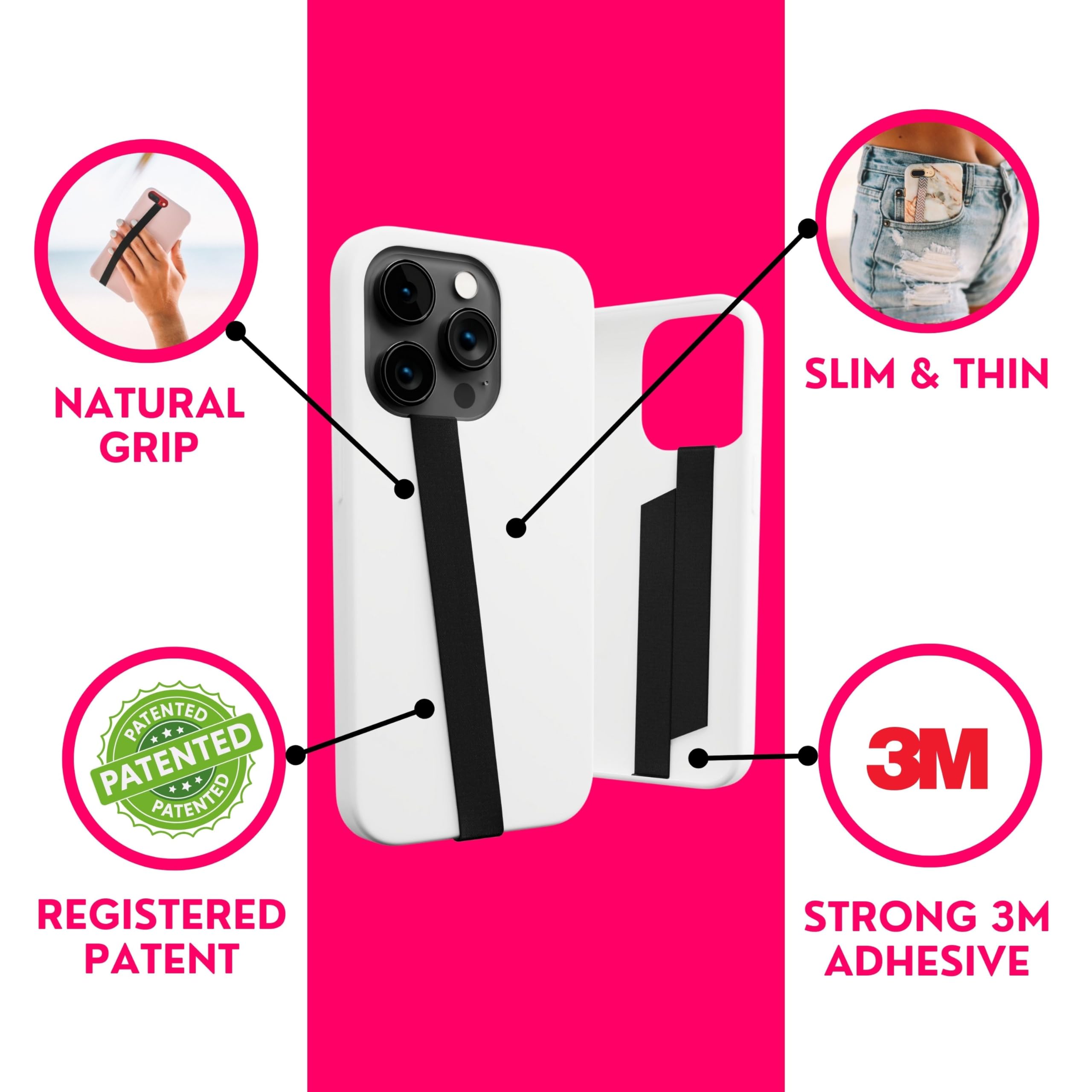 Non-Slip Phone Grip Strap - Small & Lightweight Phone Holder for Hands - Secure Finger Loop for Cell Phones - Perfect for Running, Driving & Multitasking