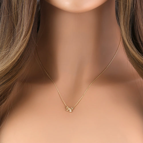 14K Yellow Gold Bow CZ Necklace for Women - Elegant Cubic Zirconia Pendant Jewelry Gift for Birthday, Anniversary & Valentine's Day
