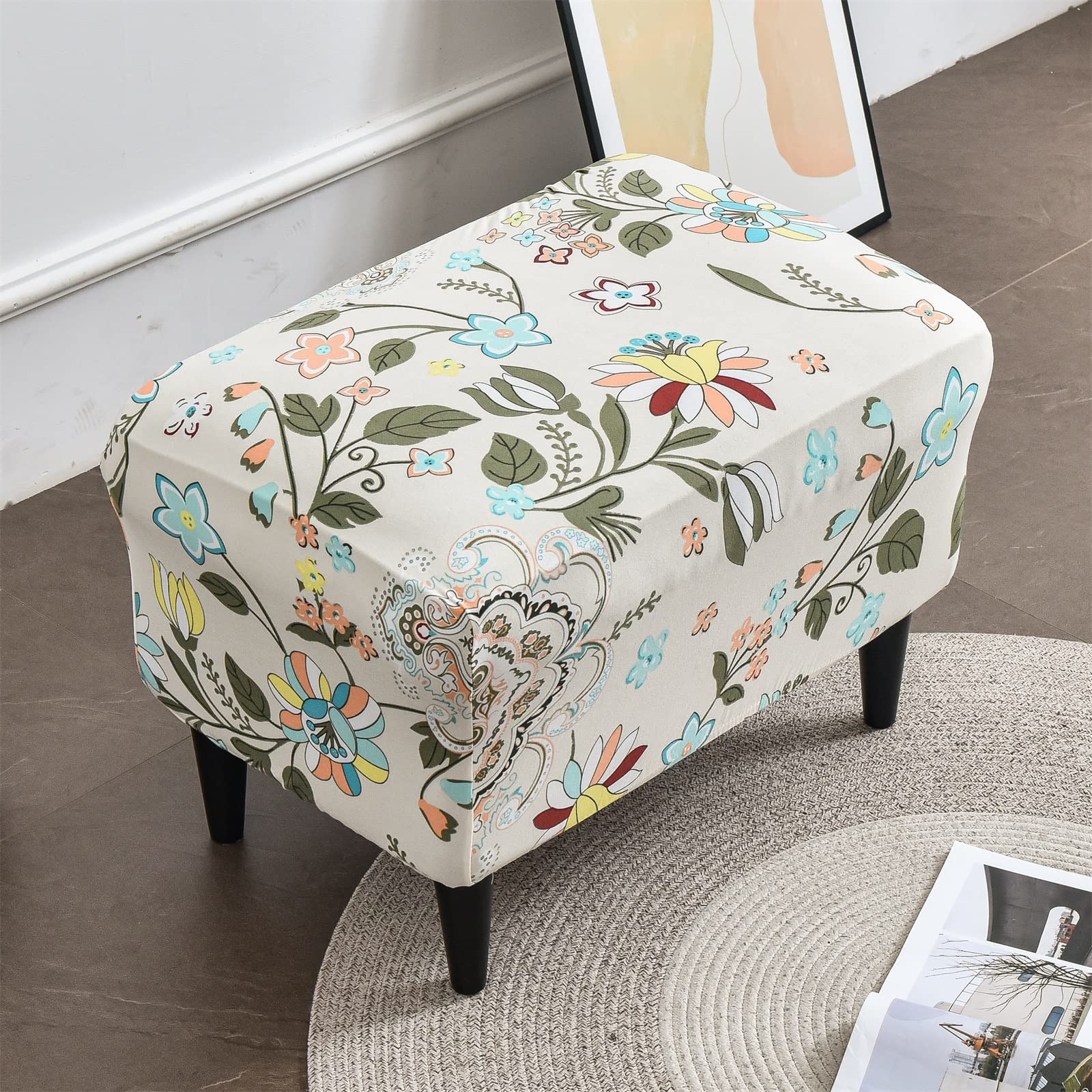 Stretch Ottoman Slipcover - Elastic Rectangular Storage Ottoman Cover with Non-Slip Bottom | Perfect for Living Room, Bedroom & Nursery Furniture Protection