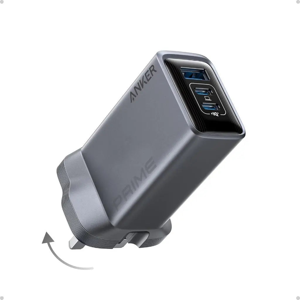 Anker Prime 100W USB C GaN Charger with 3 Ports, Foldable Power Adapter for MacBook Pro/Air, iPhone 15/14, iPad, Samsung Galaxy - Fast Charging for Travel, Home & Office