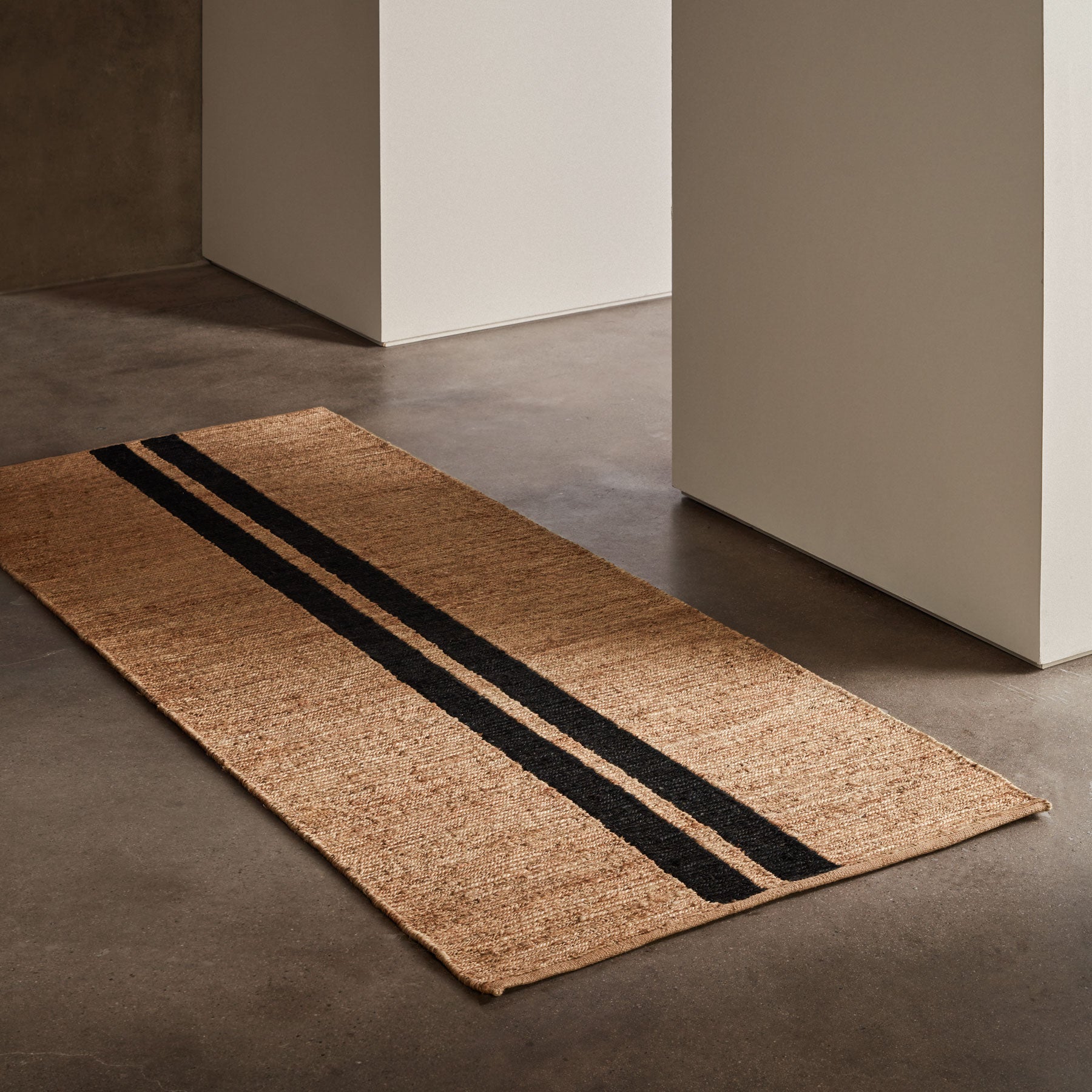 Natural Jute Runner Rug with Charcoal Stripes - Eco-Friendly Handwoven Floor Mat for Living Room, Bedroom, or Hallway Decor