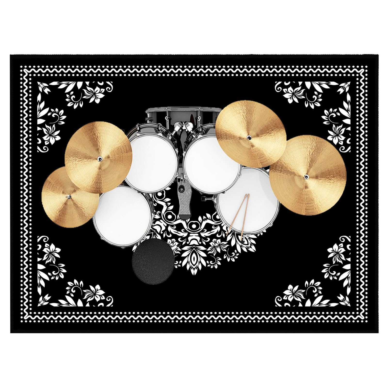 **4x6ft Drum Rug with Non-Slip Bottom - Soundproof Drum Set Floor Mat for Electric Drums (47x71in, Circular Pattern) - Perfect for Home Studios, Live Gigs & Drum Practice Accessories**