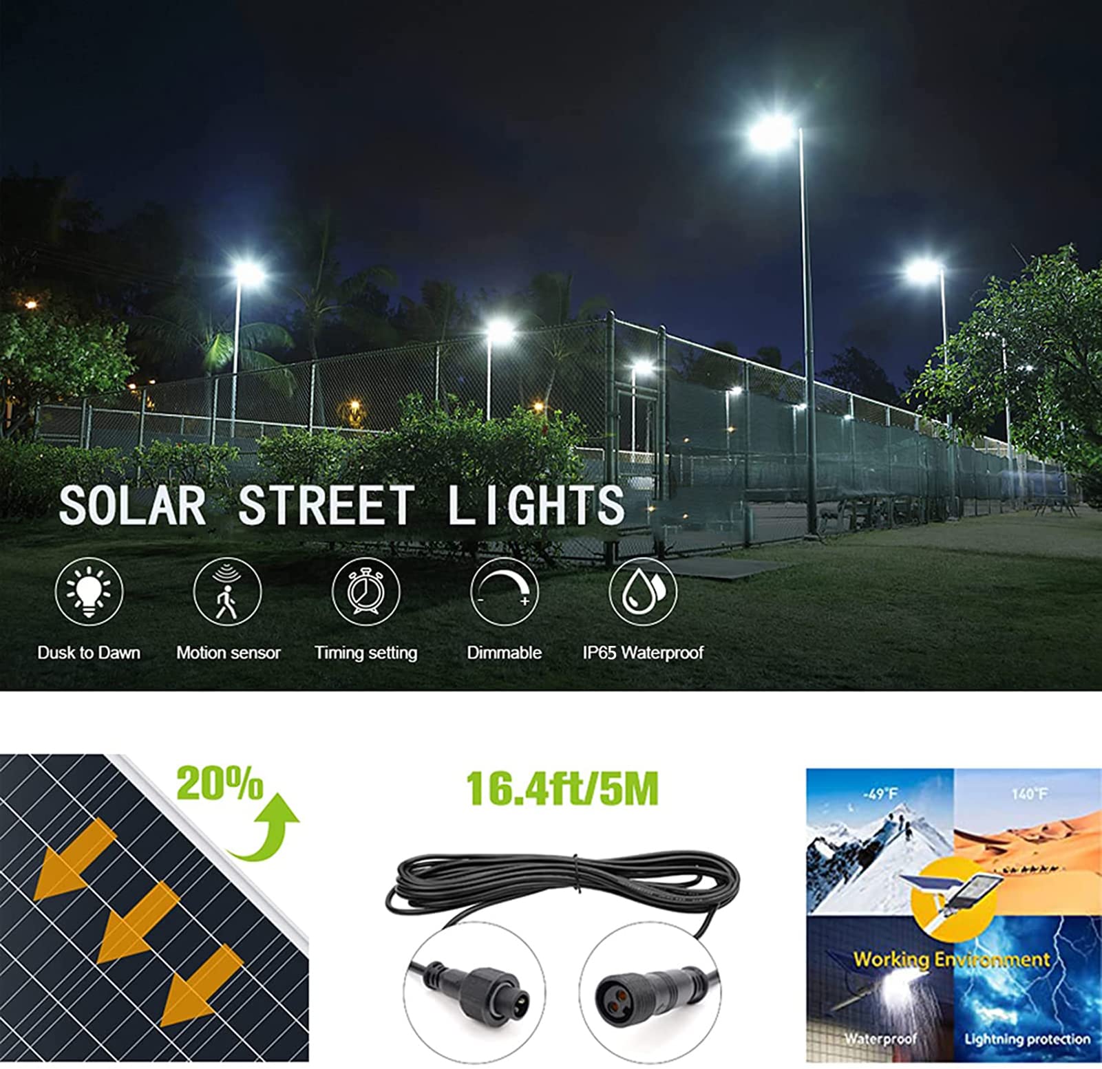 1400W Solar Street Lights - 130,000 Lumens Dusk to Dawn Outdoor Solar Flood Light with Remote Control, 6500K Daylight, IP67 Waterproof - Perfect for Yard, Garden, Street, Parking Lot & Pathway Lighting