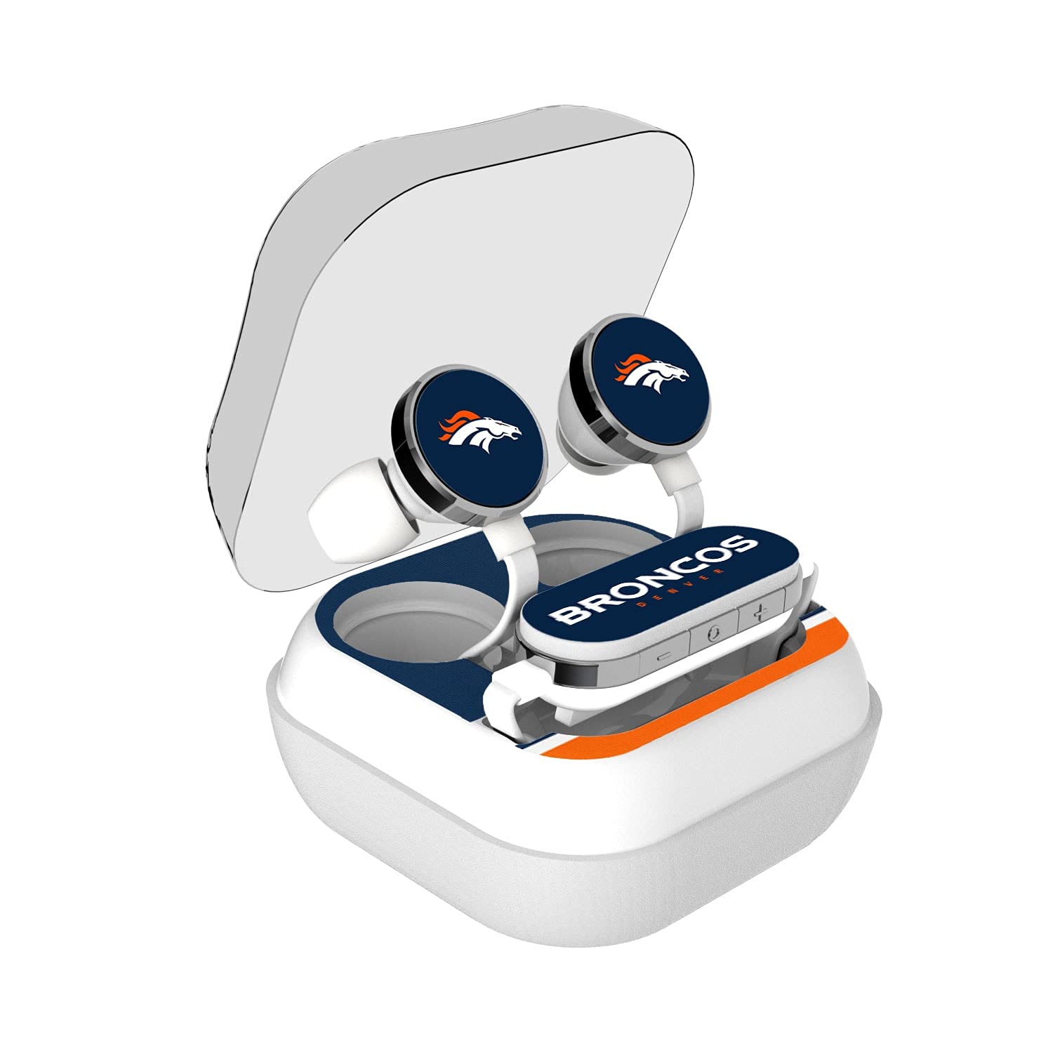 Denver Broncos NFL Team Wireless Earbuds with Stripe Design - Bluetooth 5.0 Sports Headphones for Running, Gym & Game Day