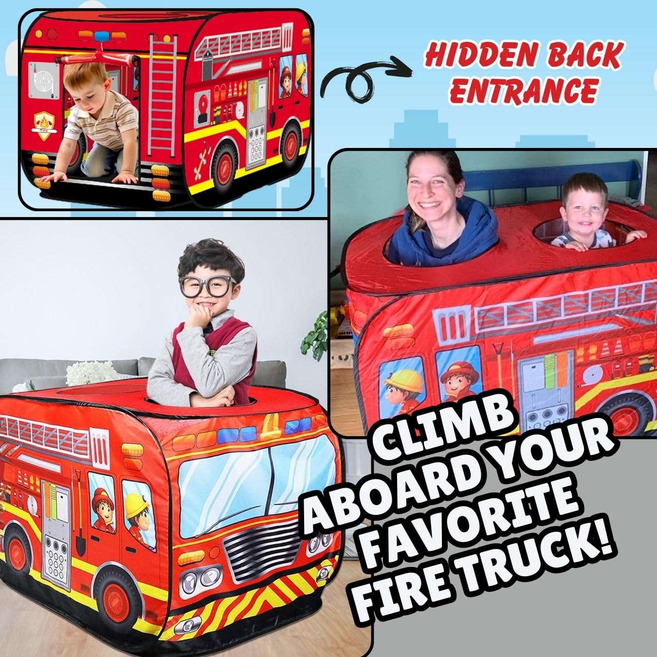 Fire Truck Pop Up Play Tent for Kids - Foldable Indoor & Outdoor Playhouse Toy for Toddlers, Boys & Girls | Perfect for Pretend Play, Birthday Gifts & Backyard Adventures