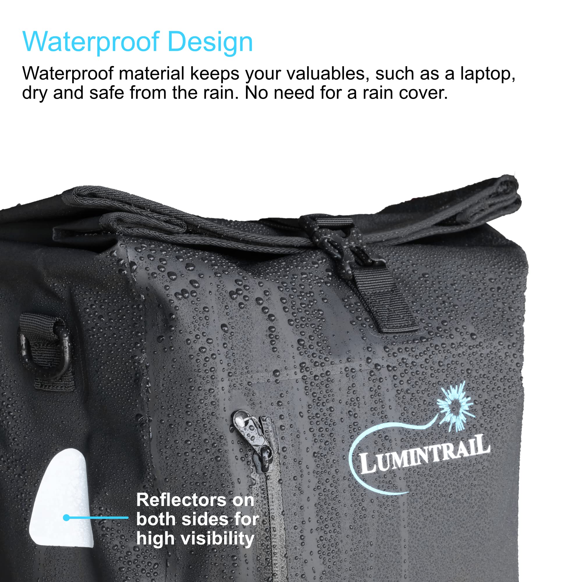 **Lumintrail Waterproof Bike Pannier Bag & Backpack - 25L Rear Bicycle Bag for E-Bike, Commuting & Touring - Reflective Safety Spots & Adjustable Straps**
