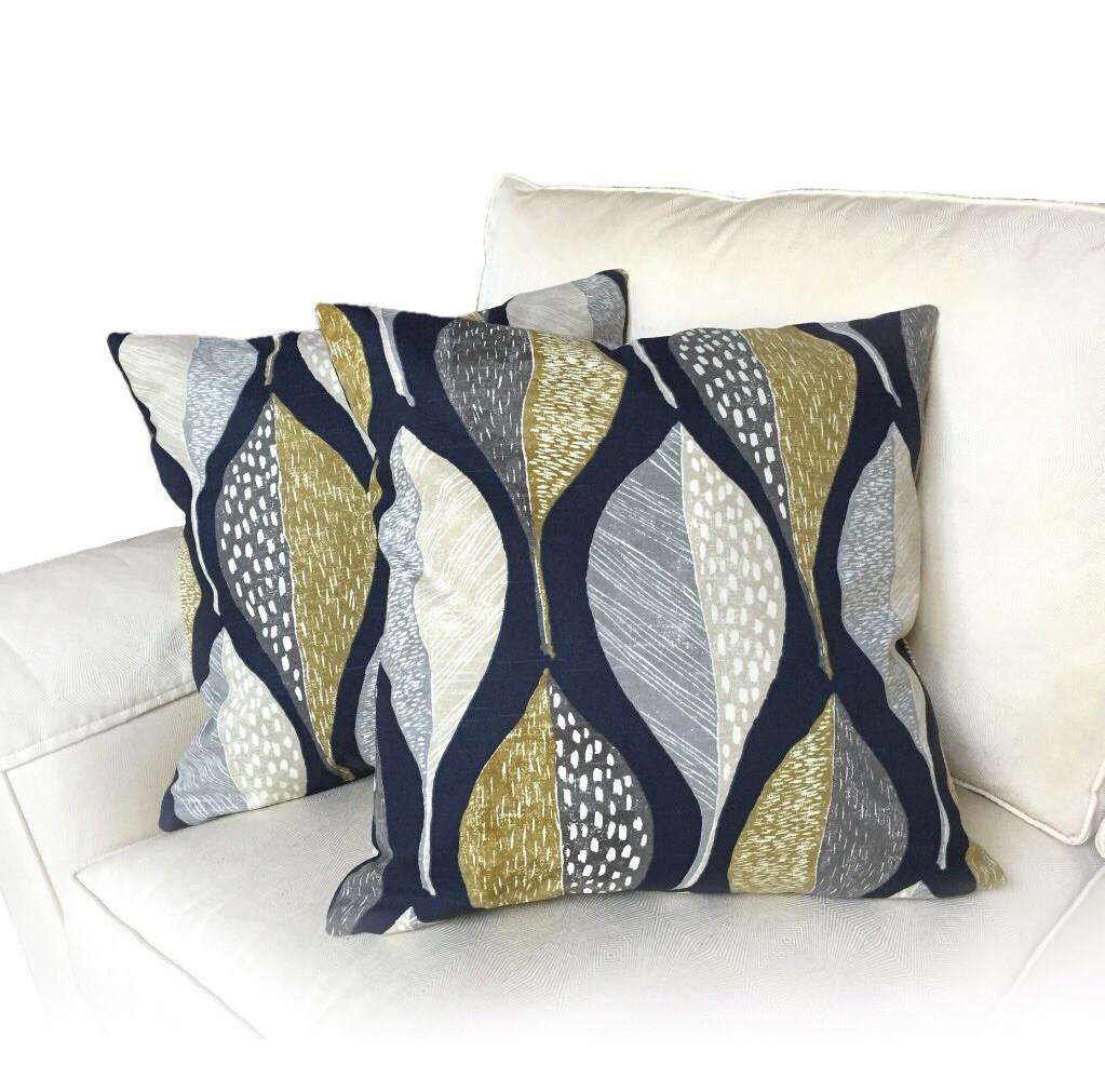 Robert Allen Woodblock Leaf Indigo Pillow Cover - 18x18 Inch Decorative Throw Pillow Case for Sofa, Bed, Couch - Bohemian Home Decor Accent