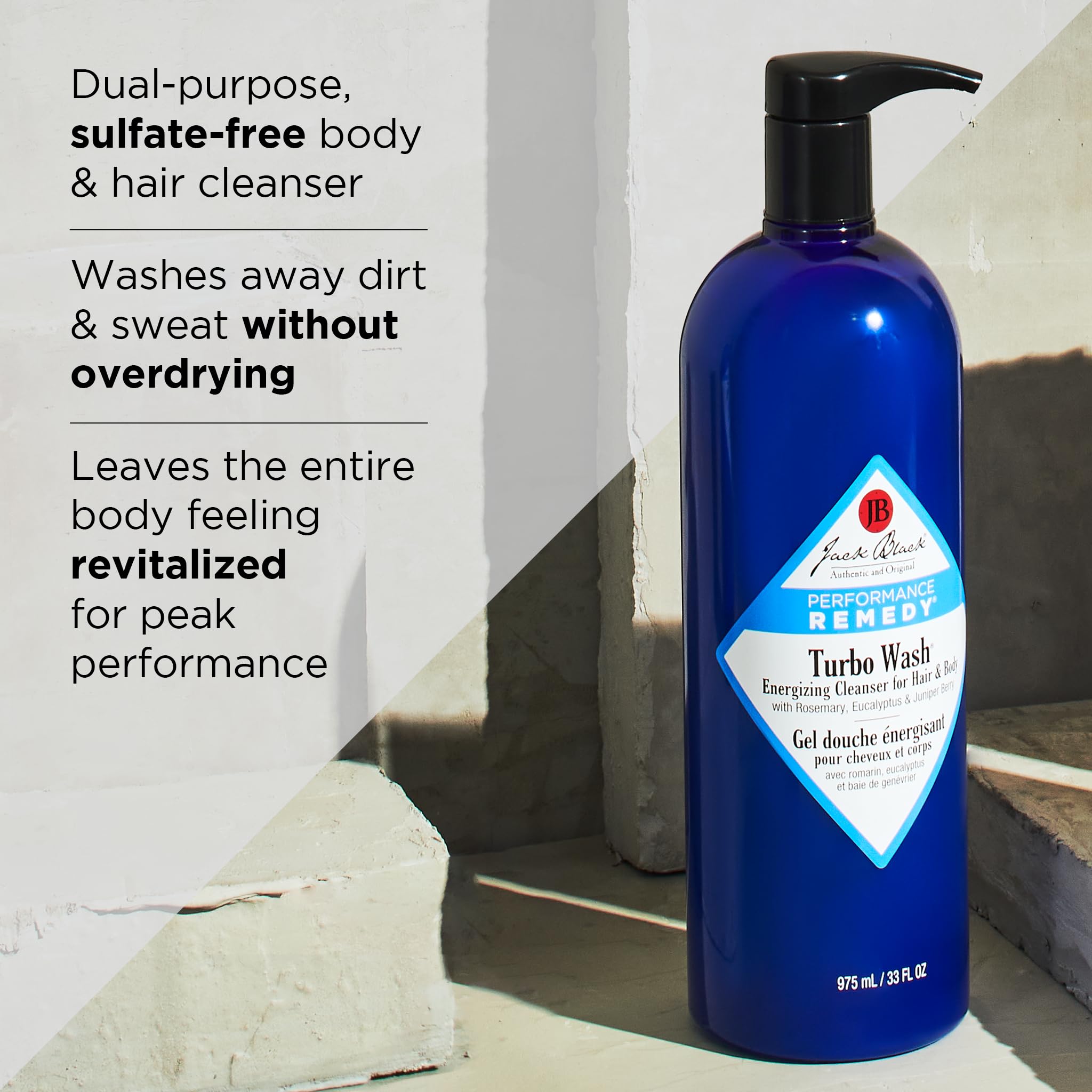 Jack Black Turbo Wash Energizing Cleanser for Hair & Body - 2-in-1 Men's Shampoo & Body Wash with Natural Ingredients | Refreshing & Hydrating for Gym, Travel & Daily Use