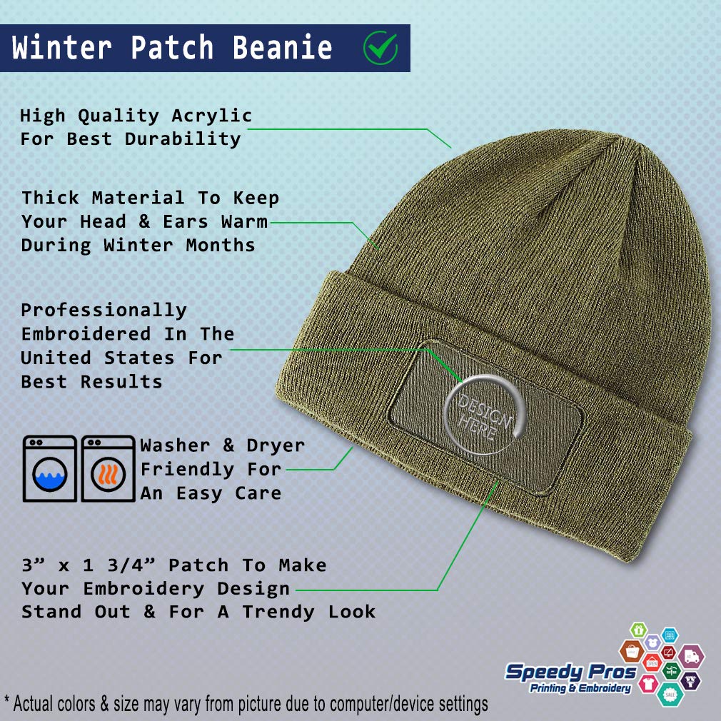 Speedy Pros Patch Beanie for Men & Women - Sport BMX Bike Logo Embroidery Acrylic Skull Cap Hat in Olive Green (One Size Fits All) - Perfect for Cycling, BMX Riding & Winter Outdoor Activities