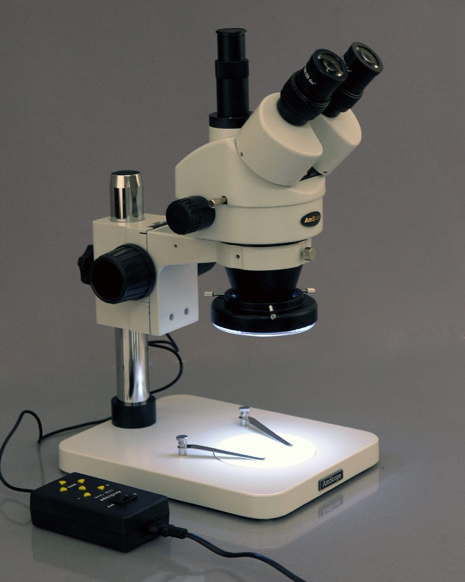 Amscope SM-1TSZ-144A 3.5X-90X Trinocular Stereo Zoom Microscope with 144 LED 4-Zone Illumination for Jewelry Inspection, Electronics Repair & Scientific Research