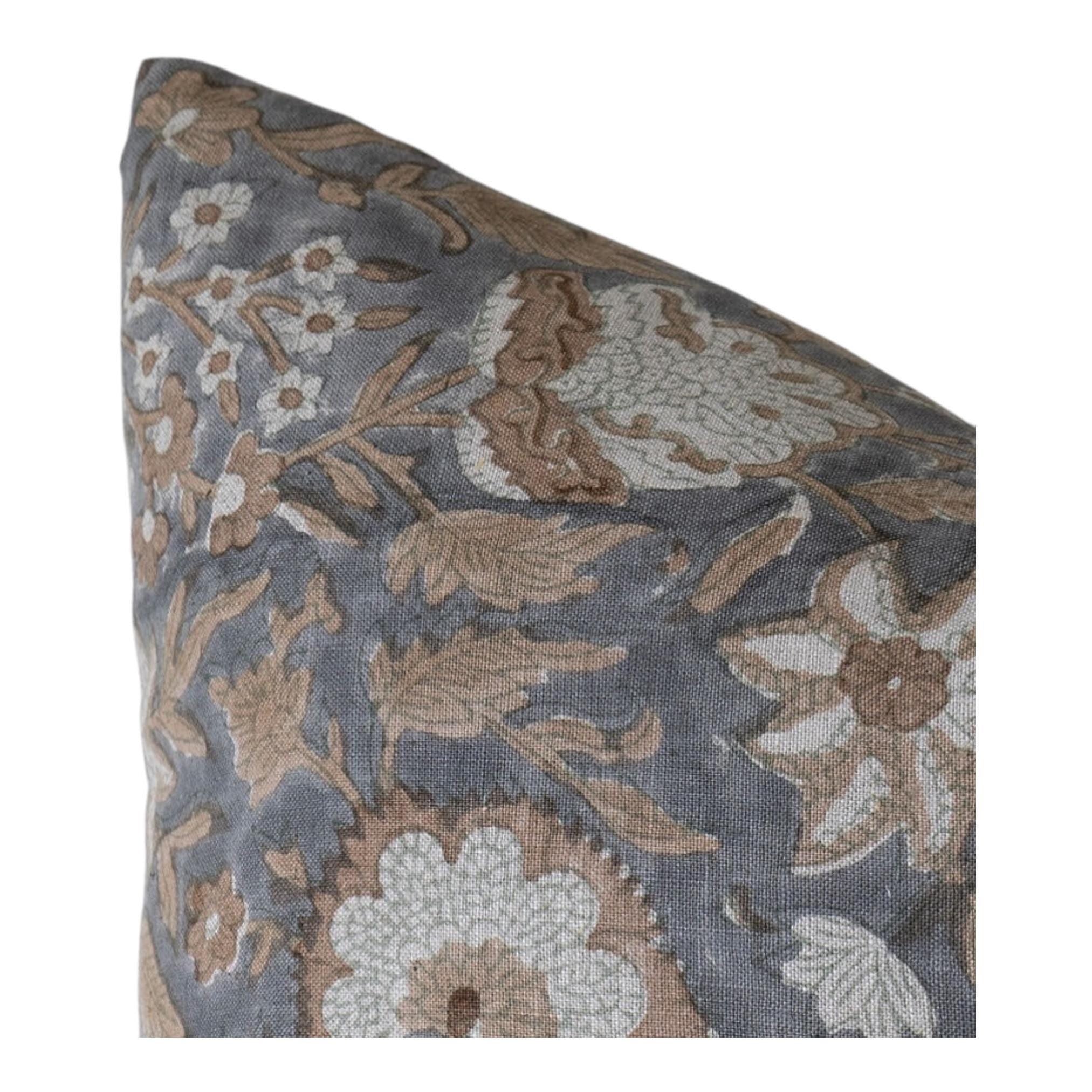 Trenton Block Print Floral Pillow Cover - Handmade Designer Cushion Case for Sofa, Bed & Home Decor - Perfect for Boho, Farmhouse & Modern Living Room Style