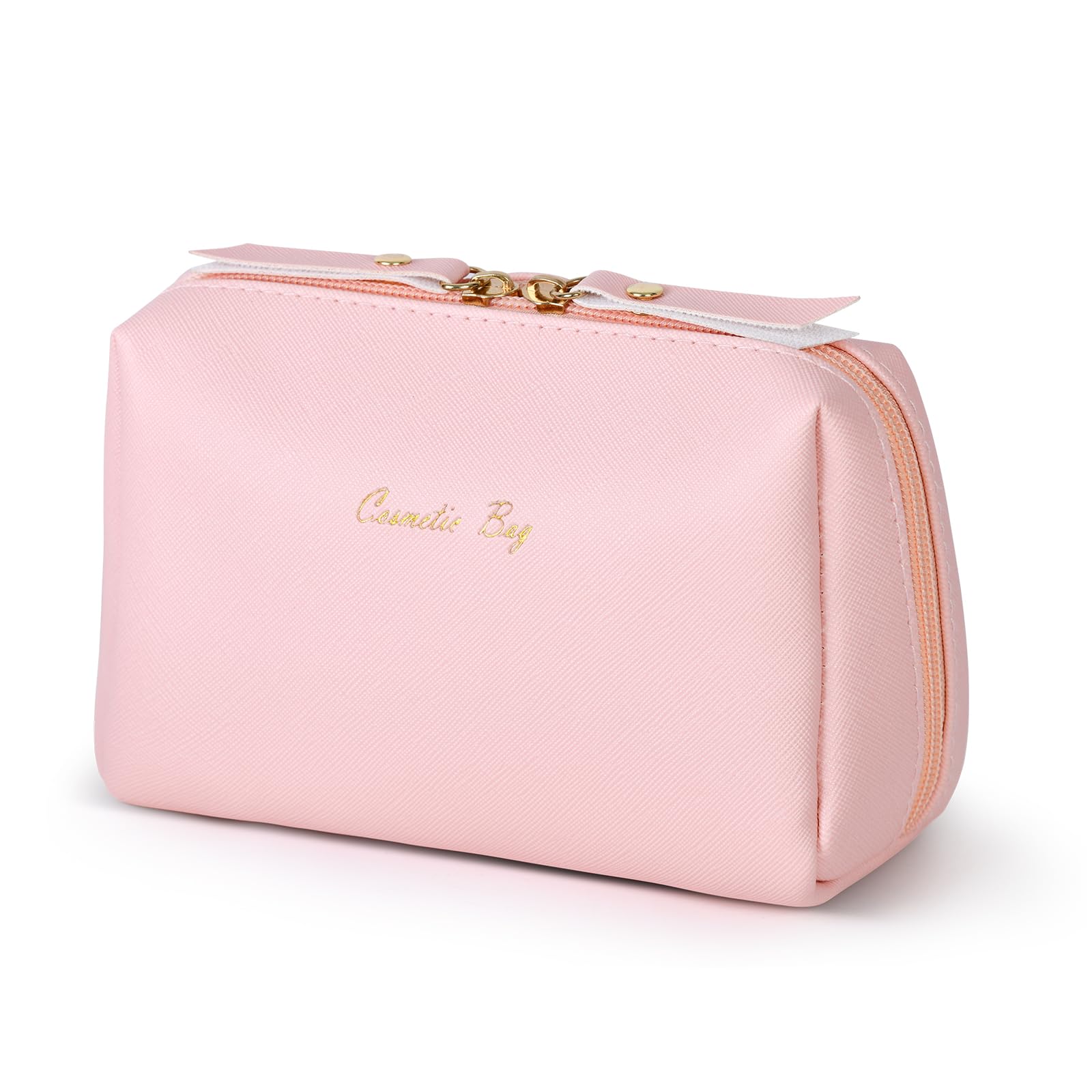 Topwey Waterproof Makeup Bag for Women - Small Pink Travel Cosmetic Organizer with Divider, Portable Toiletry Pouch | Perfect for Vacation, Gym & Daily Essentials Storage