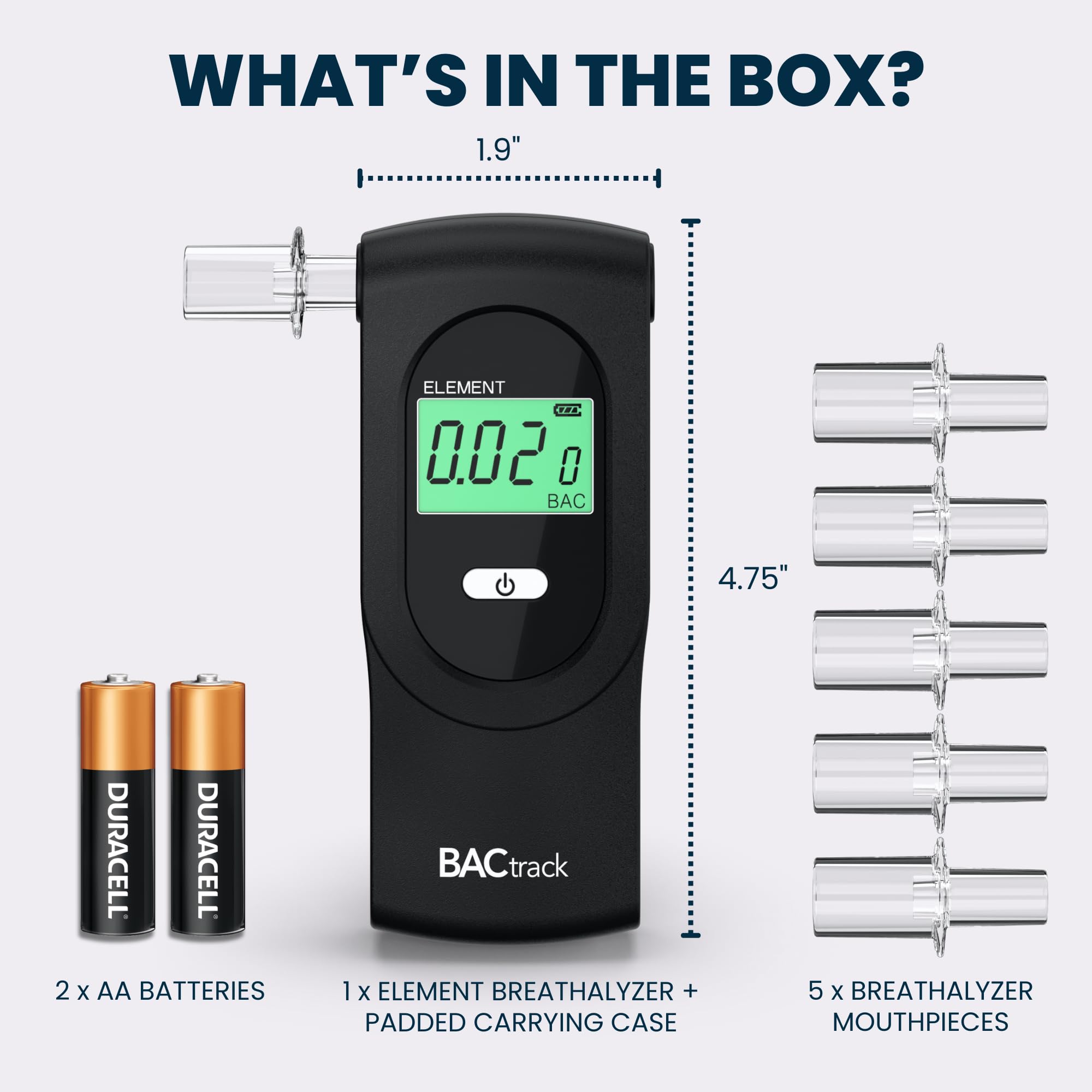 BACtrack Element Breathalyzer (2 Pack) - Professional Alcohol Tester with DOT & NHTSA Certification | High Accuracy Portable Breath Analyzer for Personal, Workplace & Law Enforcement Use | Ideal for Parties, Safety Checks & Responsible Drinking