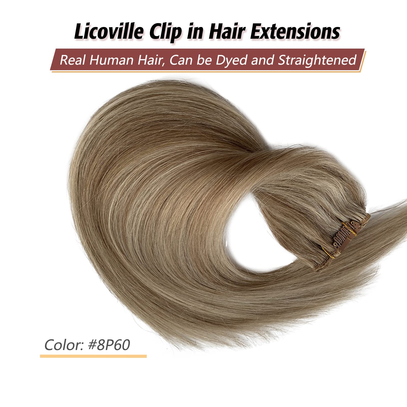 15 Inch Clip in Hair Extensions - Natural Straight Human Hair Blend (Platinum Blonde & Ash Brown Highlights) - 7pcs 70g Set for Women | Perfect for Volume Boost, Styling & Special Occasions