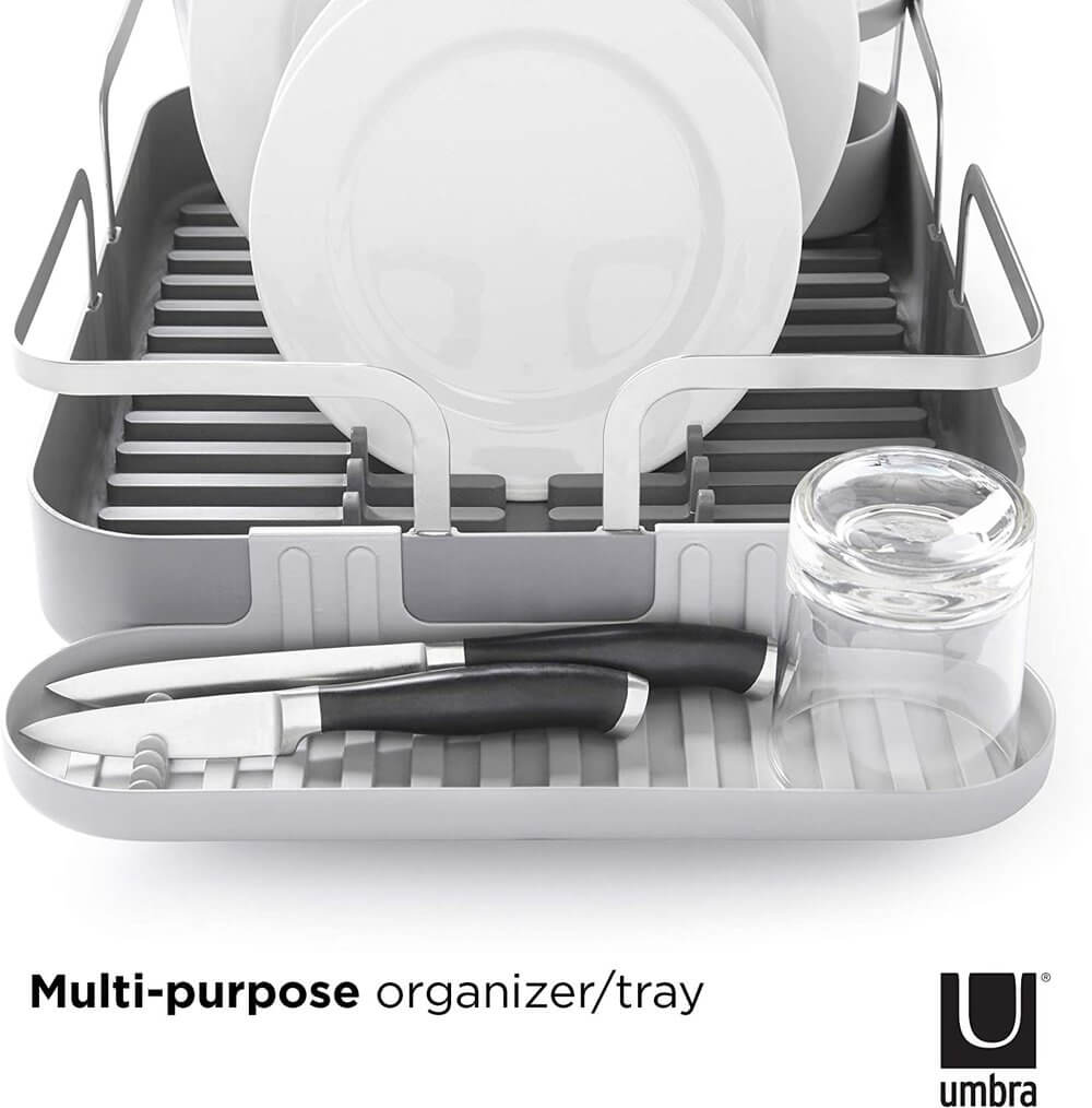 Umbra Holster Deluxe Dish Rack - Premium Countertop Drying Rack for Dishes & Utensils, Space-Saving Kitchen Organizer, Charcoal Grey - Perfect for Small Kitchens & Apartments
