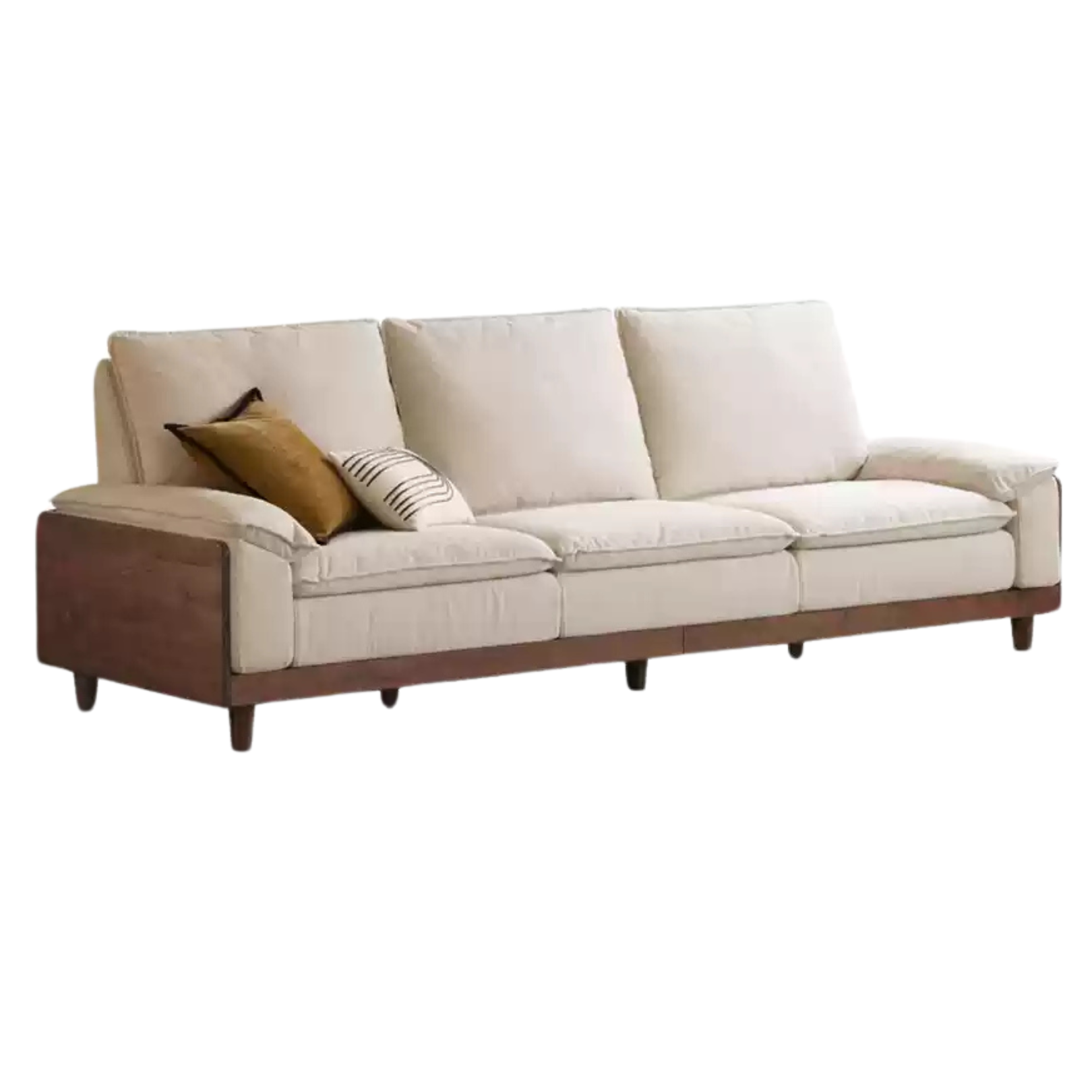 108.6x38.9x37.4 inch / 276x99.7x95cm / Rich Dark Walnut color / black walnut sofa imitation cotton and linen pear white