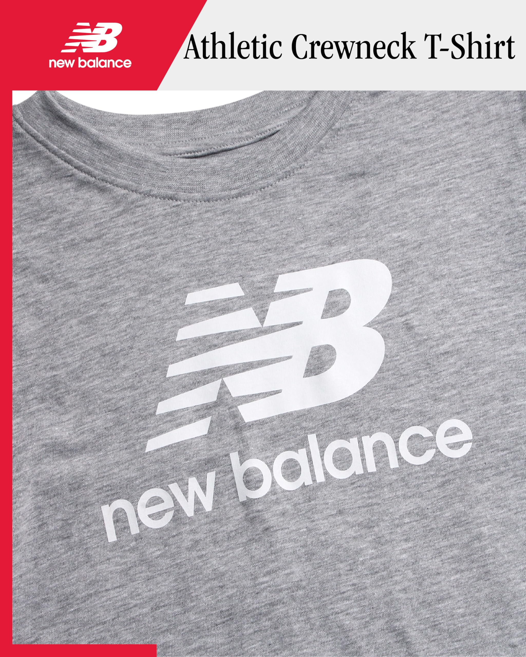 New Balance Boys' Cotton Core Stacked Logo Athletic T-Shirt - Youth Crewneck Short Sleeve Tee (Sizes 8-20) - Perfect for School, Sports & Casual Wear