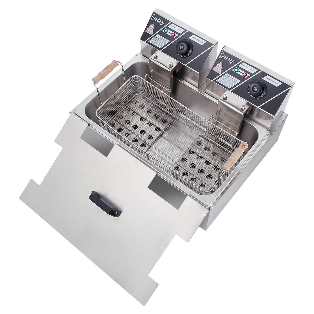 Commercial Grade Electric Stainless Steel Deep Fryer with Basket - 12L Single Cylinder (2-Pack) for Restaurants, Food Trucks & Home Kitchens