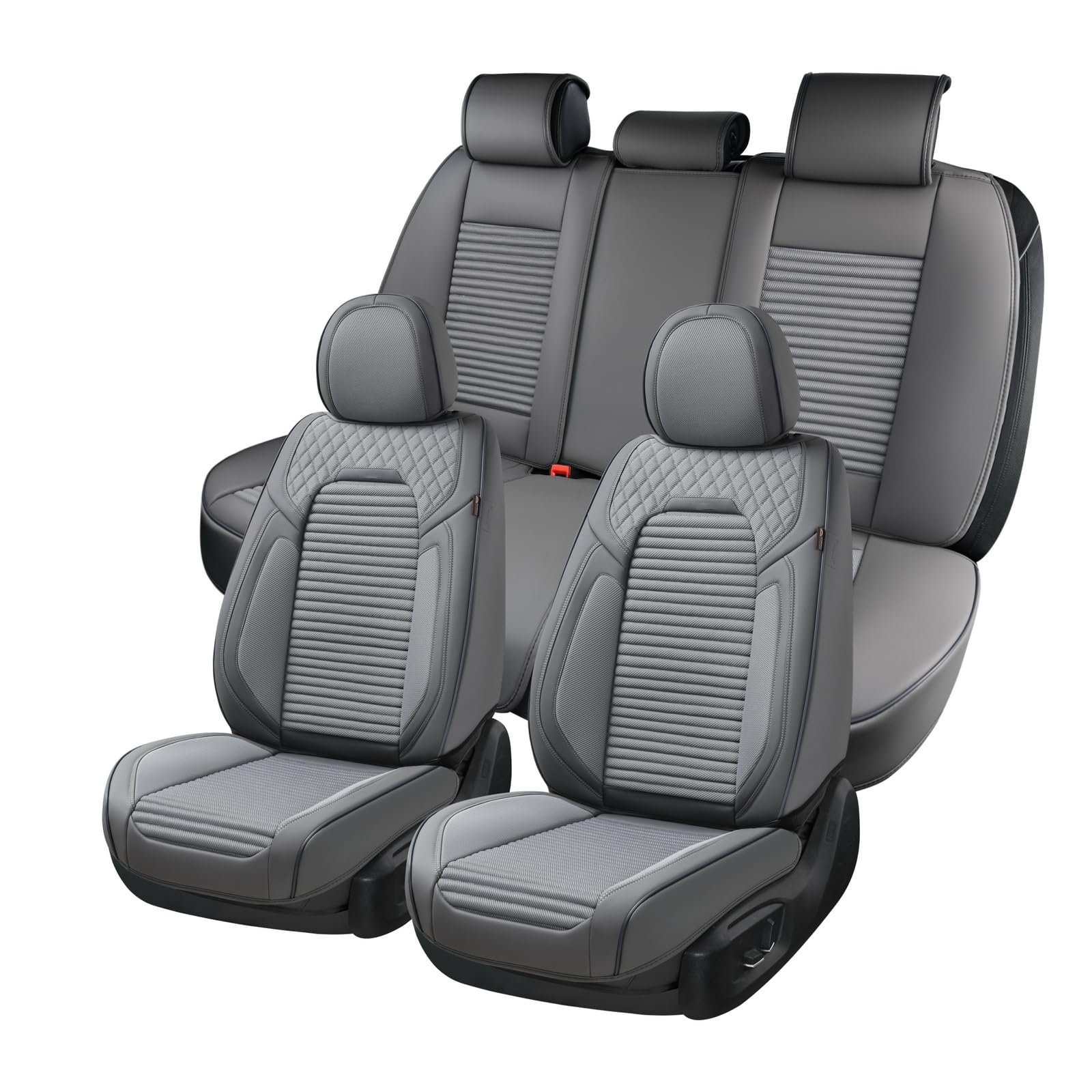 Premium Leather Car Seat Covers Full Set - Universal Fit for Most Cars, SUVs & Trucks (Gray) | Waterproof & Durable Auto Seat Protectors for Comfort & Style | Perfect for Daily Commute, Road Trips & Family Travel