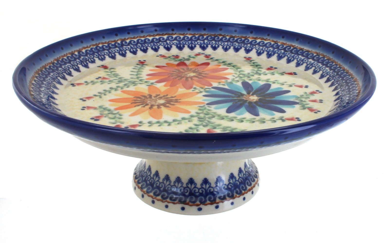 Blue Rose Polish Pottery Autumn Burst Cake Plate - Handmade Ceramic Serving Dish for Desserts, Cakes & Pastries - Perfect for Holiday Parties, Tea Time & Home Decor