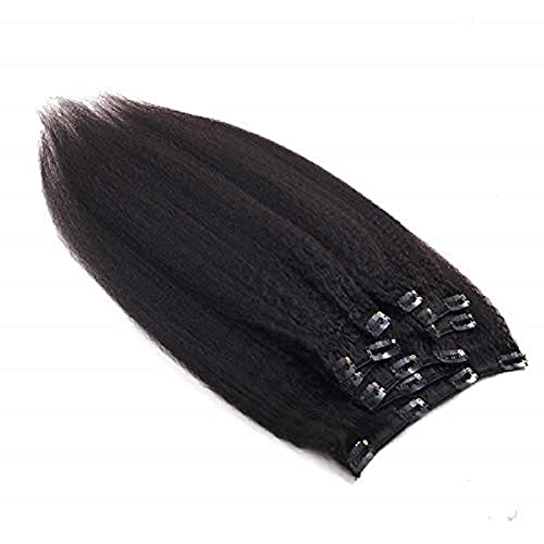 Kinky Straight Clip-in Hair Extensions - 100% Brazilian Remy Human Hair, 28 Inch 100g, Darkest Brown - Coarse Italian Yaki Texture for Black Women - Full Head Weave for Natural Look | Perfect for Parties, Weddings & Daily Styling