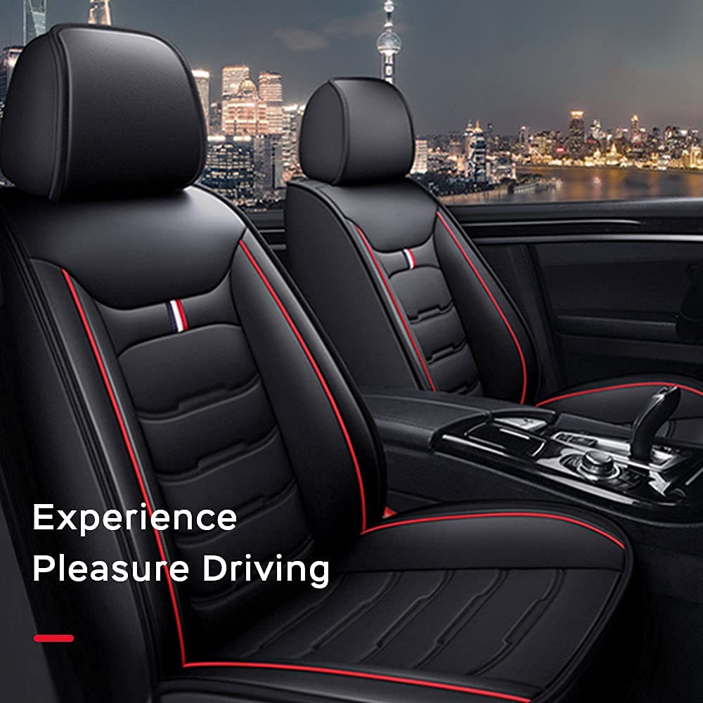 Premium Leather Car Seat Covers for Nissan Patrol 2004-2011 - 5-Seat Full Set, Waterproof & Breathable, Airbag Compatible (Black/Red) - Perfect for Off-Roading, Daily Commutes & Family Protection