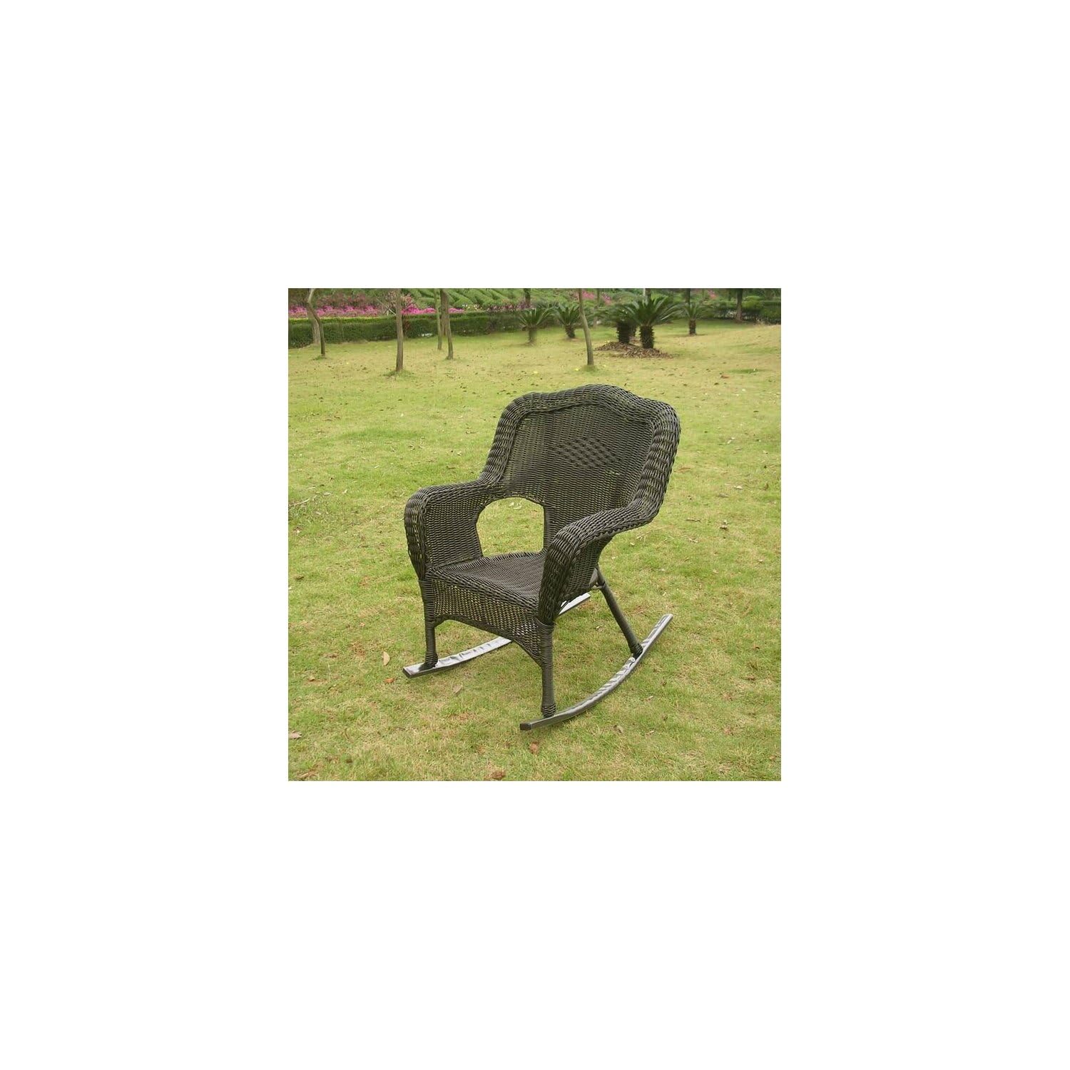 International Caravan Camelback Resin Wicker Rocking Chair - Outdoor Patio Furniture for Garden, Porch & Poolside Relaxation