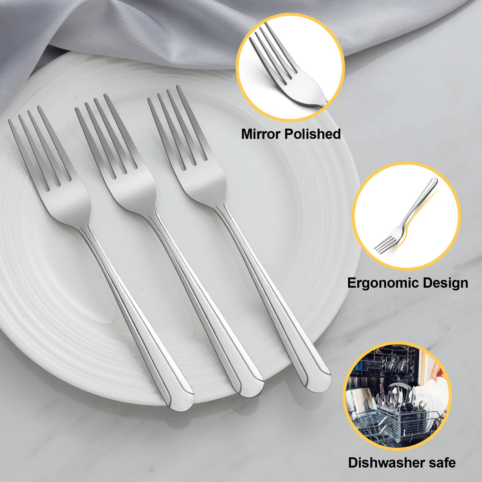 BEWOS 24-Piece Stainless Steel Dinner Forks Set - 8.2 Inch Mirror Polished Silverware for Home, Kitchen & Restaurant Use - Dishwasher Safe Flatware for Everyday Dining, Parties & Catering Events